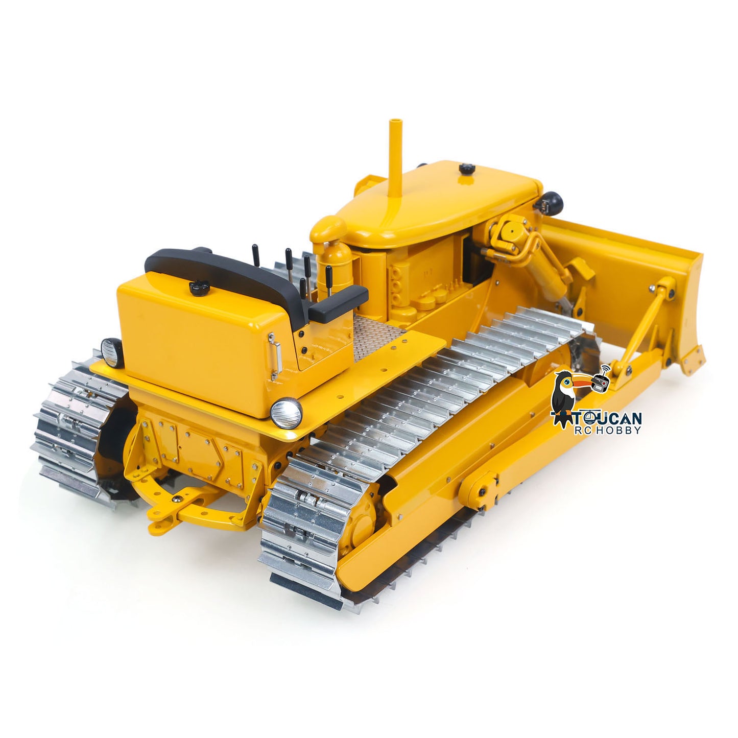 MD D7 1/14 metal hydraulic RC bulldozer yellow rear right view