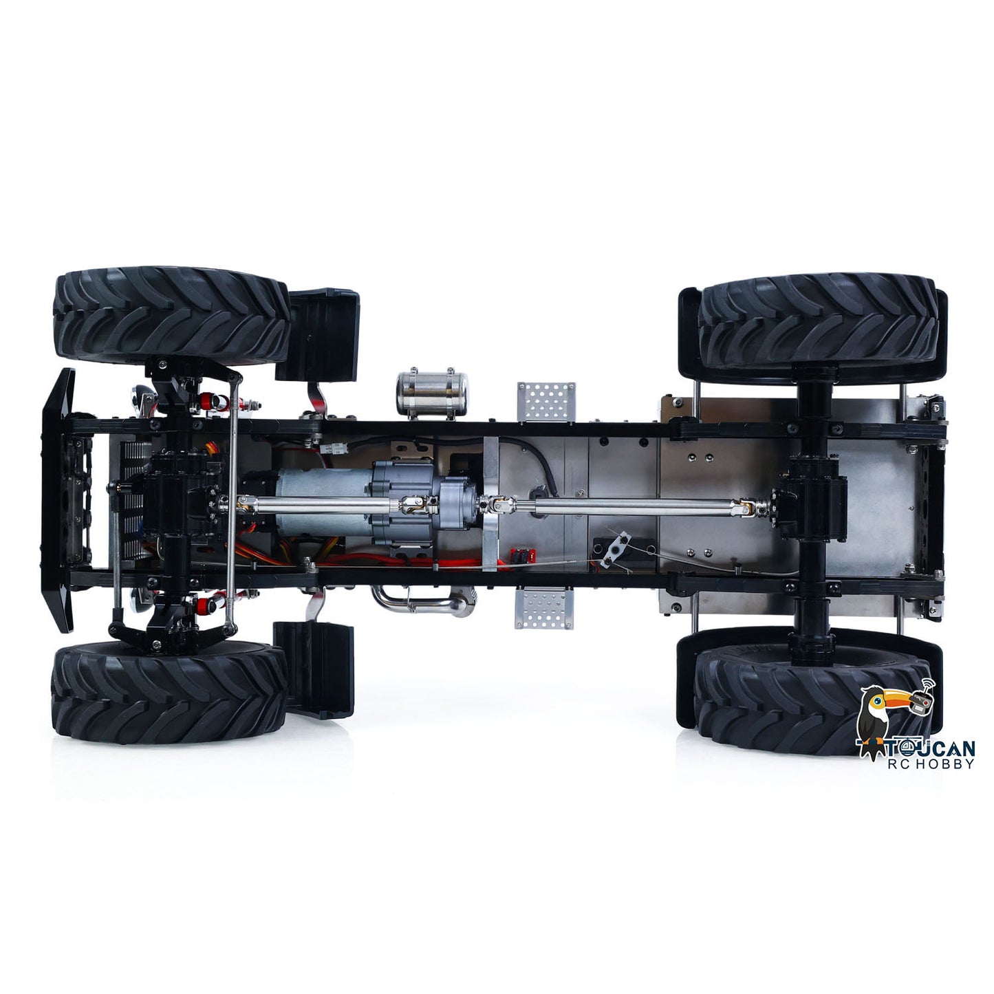 MD MD009 1/10 RC 4X4 Metal Tractor Truck Top-Down Chassis View, Full 4X4 Drivetrain, 2-Speed Gearbox, Axle Differential Lock Structure