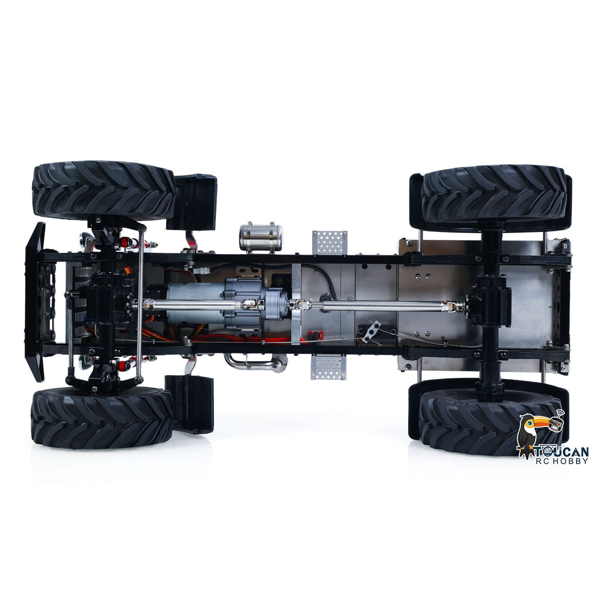 MD MD009 1/10 RC 4X4 Metal Tractor Truck Top-Down Chassis View, Full 4X4 Drivetrain, 2-Speed Gearbox, Axle Differential Lock Structure