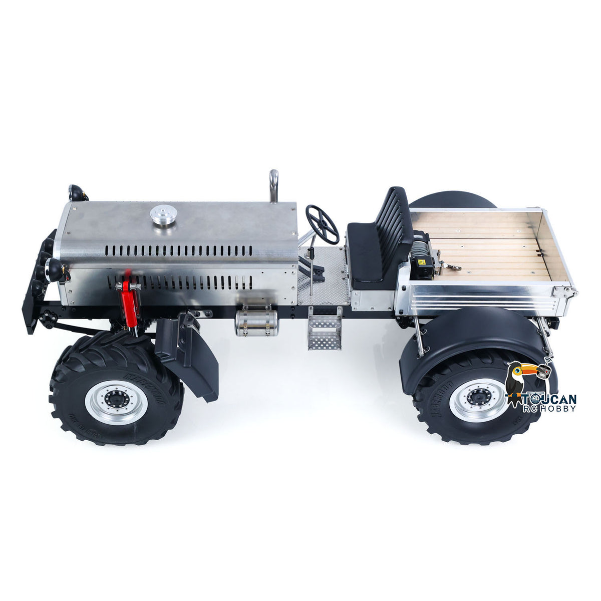 MD MD009 1/10 RC 4X4 Metal Tractor Truck Silver Left Rear Oblique View, Rear Deck & Chassis Frame Detail