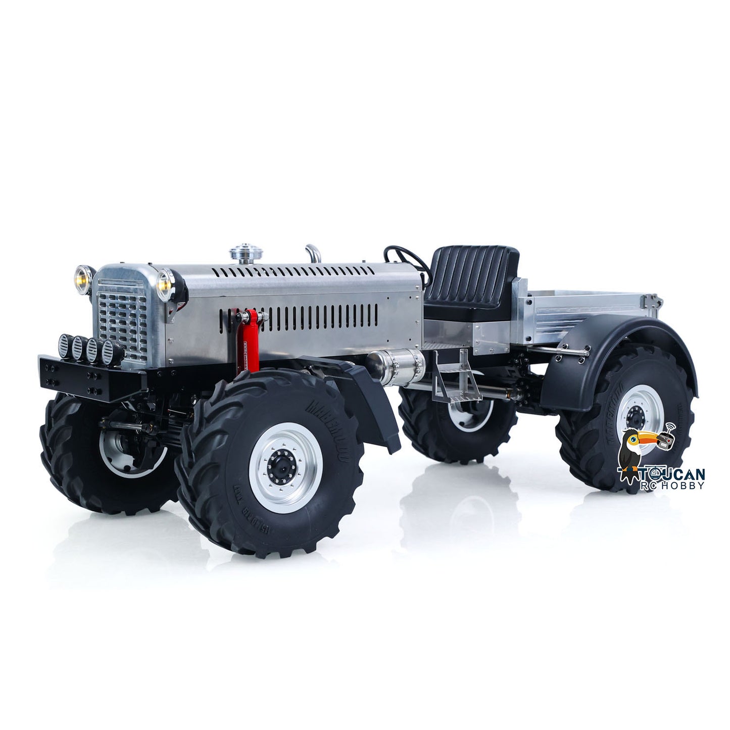 MD MD009 1/10 RC 4X4 Metal Tractor Truck Silver Right Rear Oblique View, Rear Chassis & Body Structure Detail