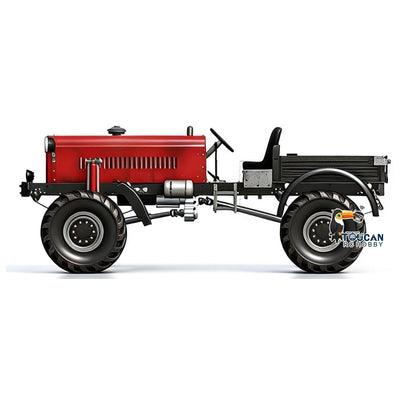 MD MD009 1/10 RC 4X4 Metal Tractor Truck Red Left Side Profile, Full Metal Chassis, KKRC Dual-Motor Winch Equipped