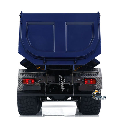 MD 1/14 RC BZ 8x8 Hydraulic Dump Truck 3348 Blue Straight Rear View, Tail Lamp Assembly, Heavy‑Duty Wide Rear Tire Set