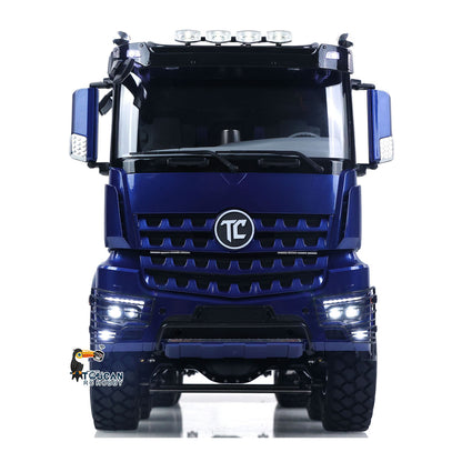 MD 1/14 RC BZ 8x8 Dump Truck 3348 Blue Cab Front View, Illuminated Headlights, Realistic Light System, Metal Chassis Structure