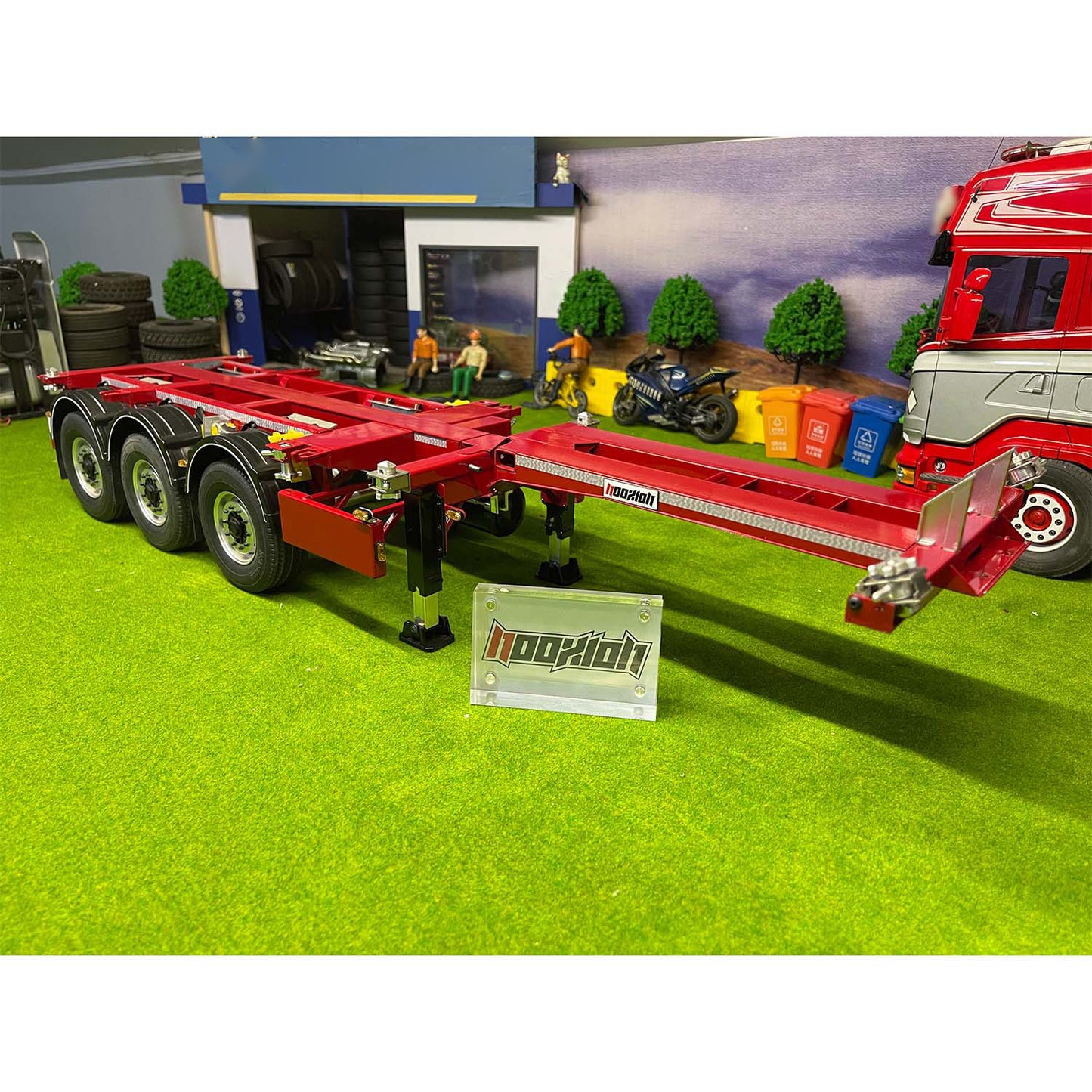 NX 1/14 RC extendable flatbed trailer angled front view