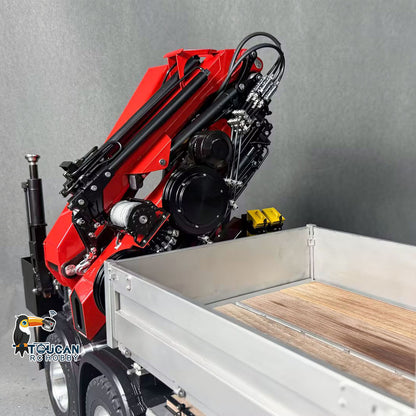 1/14 Metal 8X8 RC Hydraulic Crane Truck Remote Control Lorry with Extension Jib Electric Winch Removable Cargo Bed 3 Speed Diff Lock