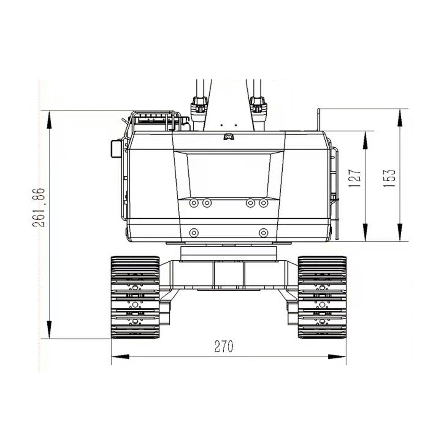 RC excavator Cat 374-LME 2 section boom dimension and structure data sheet mining version