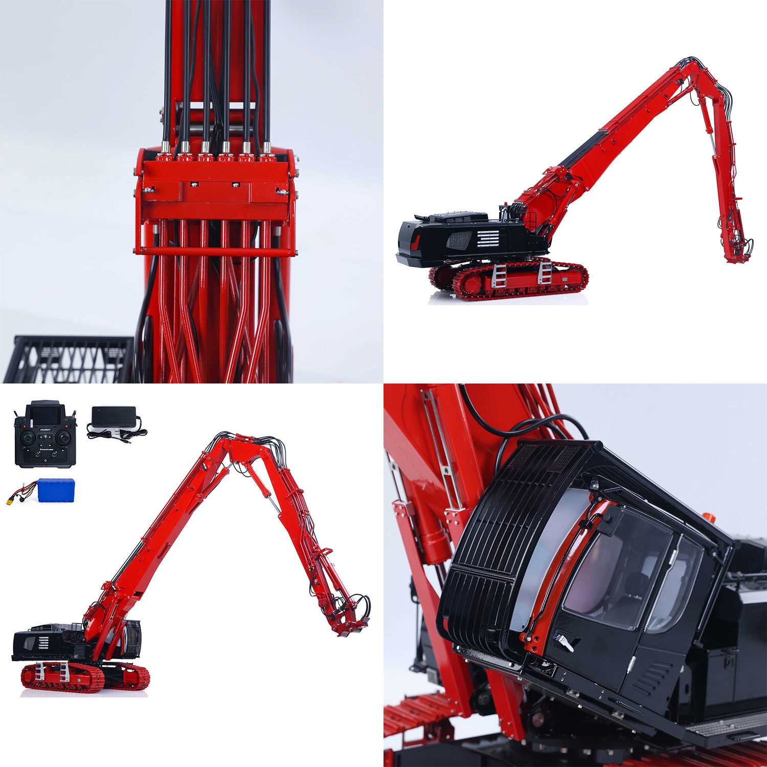 interchangeable arm system RC excavator demolition and digging mode configuration collage