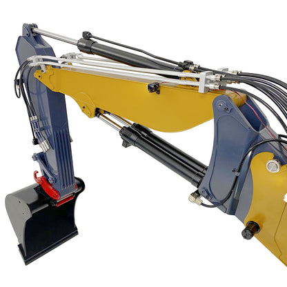 RC hydraulic excavator C374-UHD metal boom cylinder and hydraulic arm close up detail