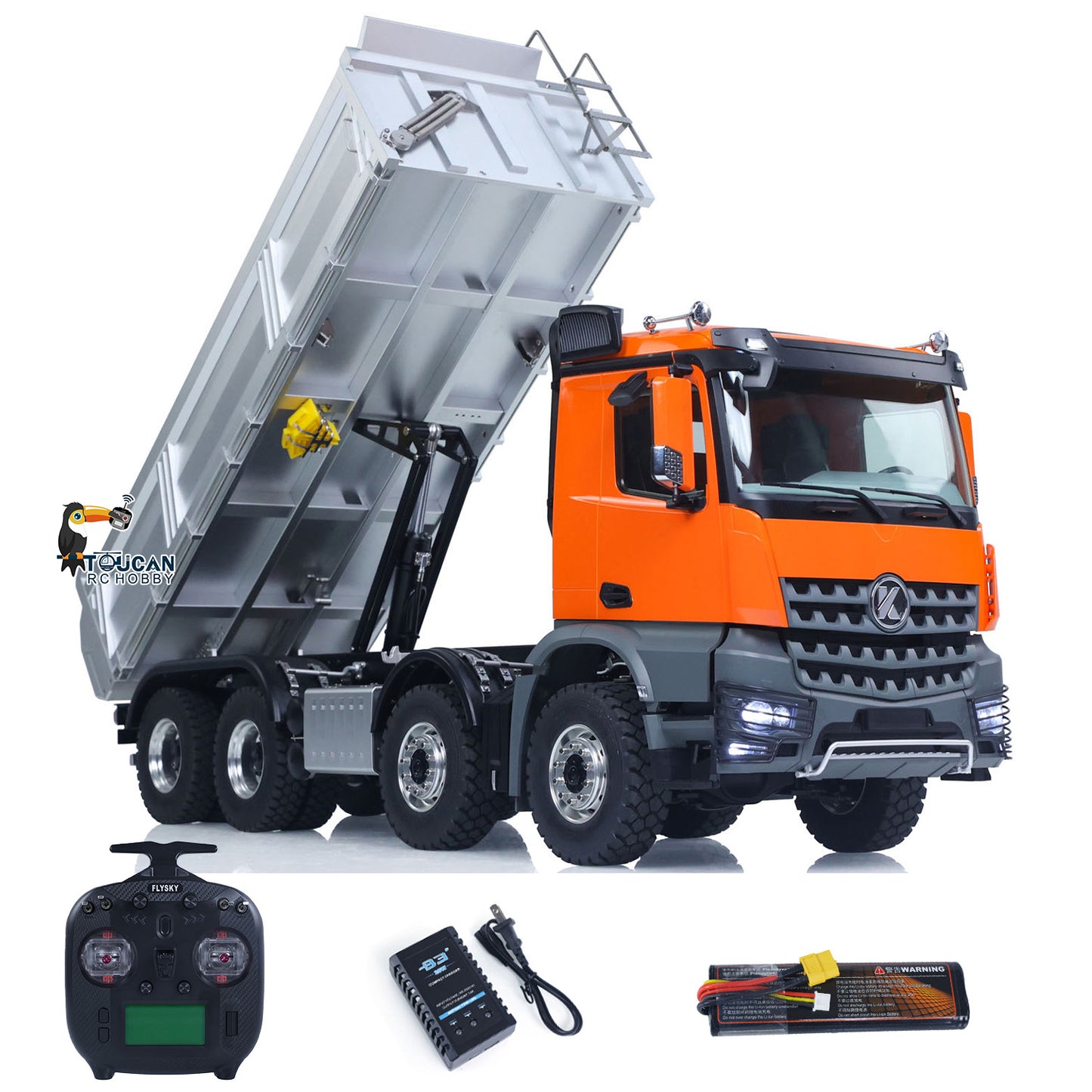1/14 RC Hydraulic Dump Truck Kabolite K3367 orange color 8x8 metal construction vehicle front view

