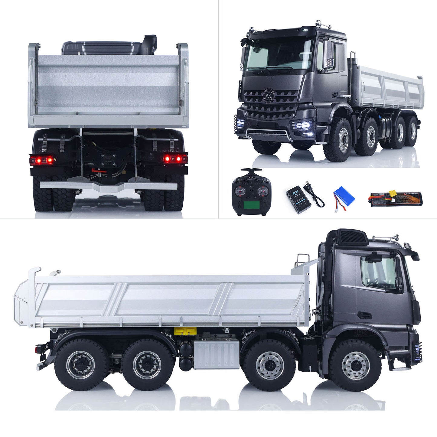 Close-up of metal body detail on 1/14 RC hydraulic dump truck Kabolite K3367
