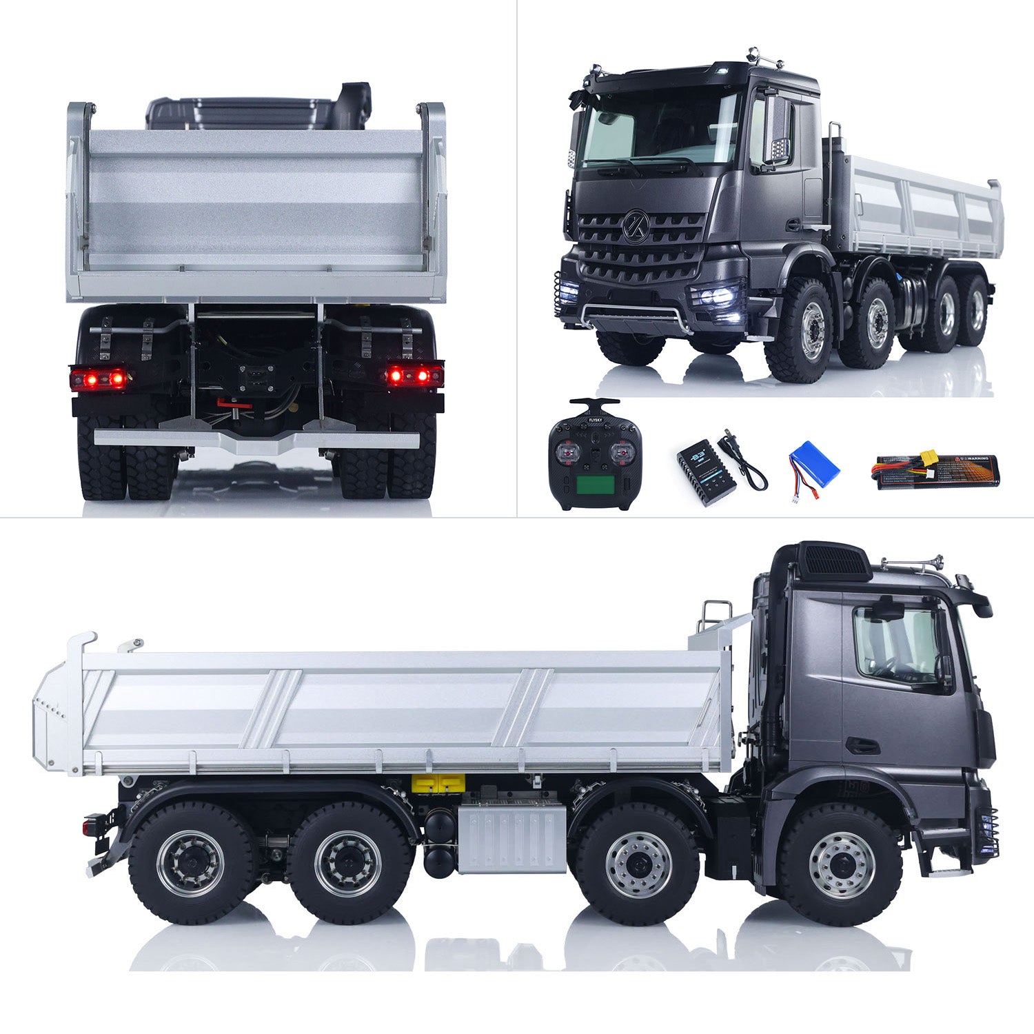 Close-up of metal body detail on 1/14 RC hydraulic dump truck Kabolite K3367
