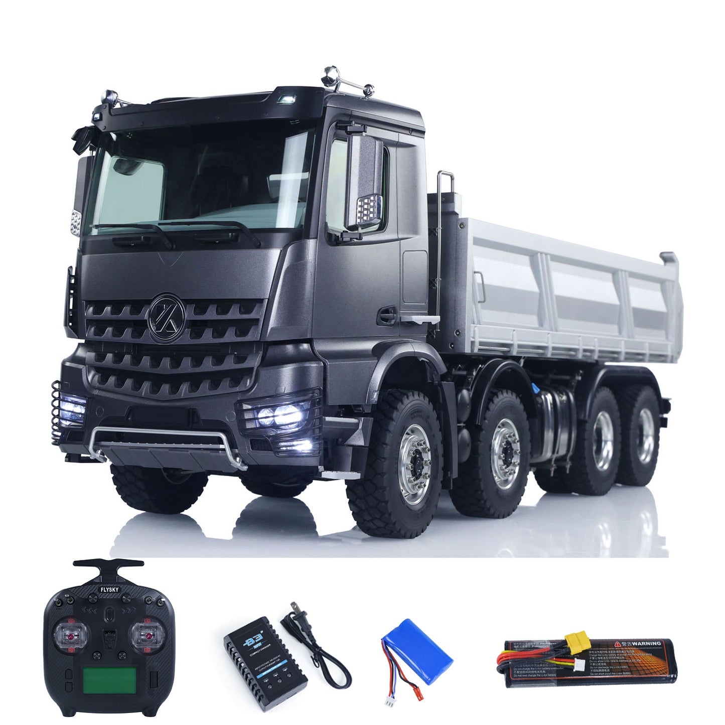 Kabolite K3367 RC hydraulic dump truck rear view showing metal U-bucket design