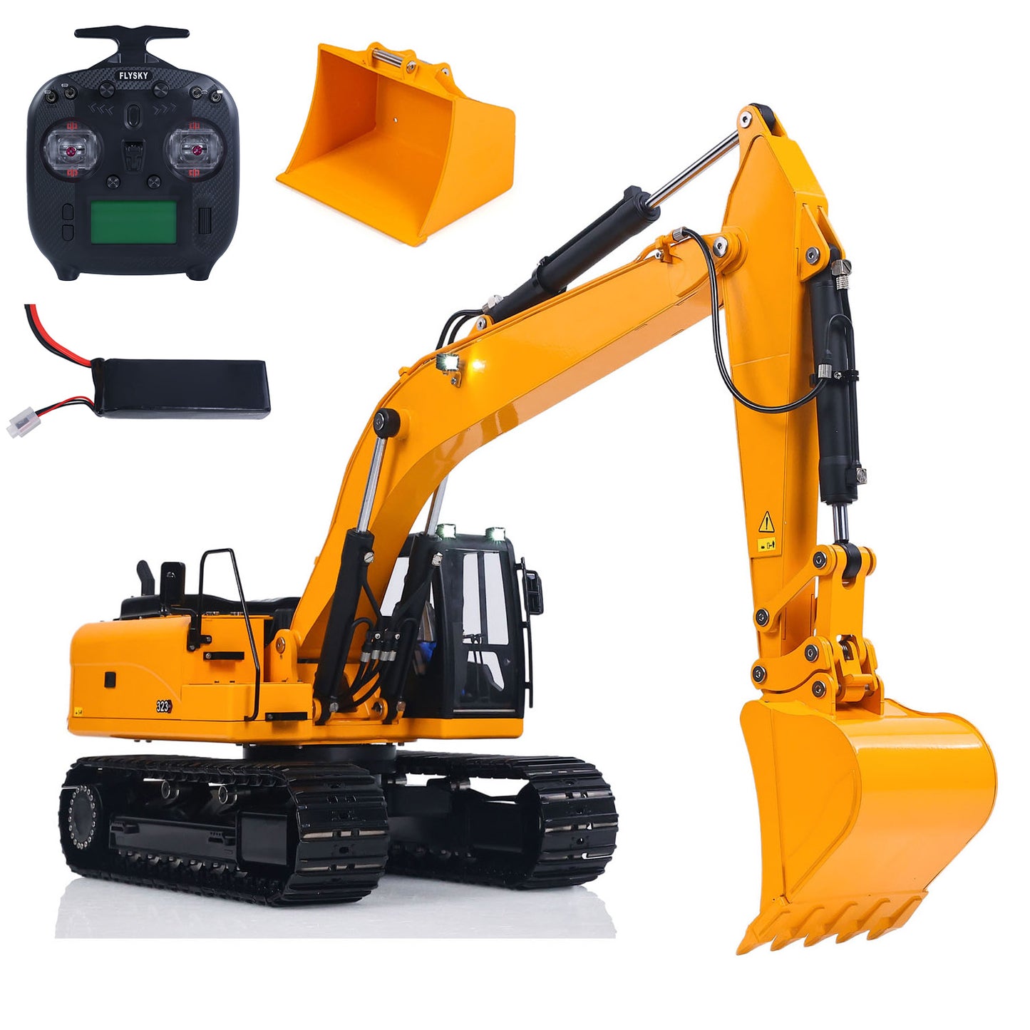 RTR Metal 1/12 Hydraulic Remote Control Excavator 323GX 3 Way Valve RC Digger Model Quick Coupler Flysky ST8 Radio Battery