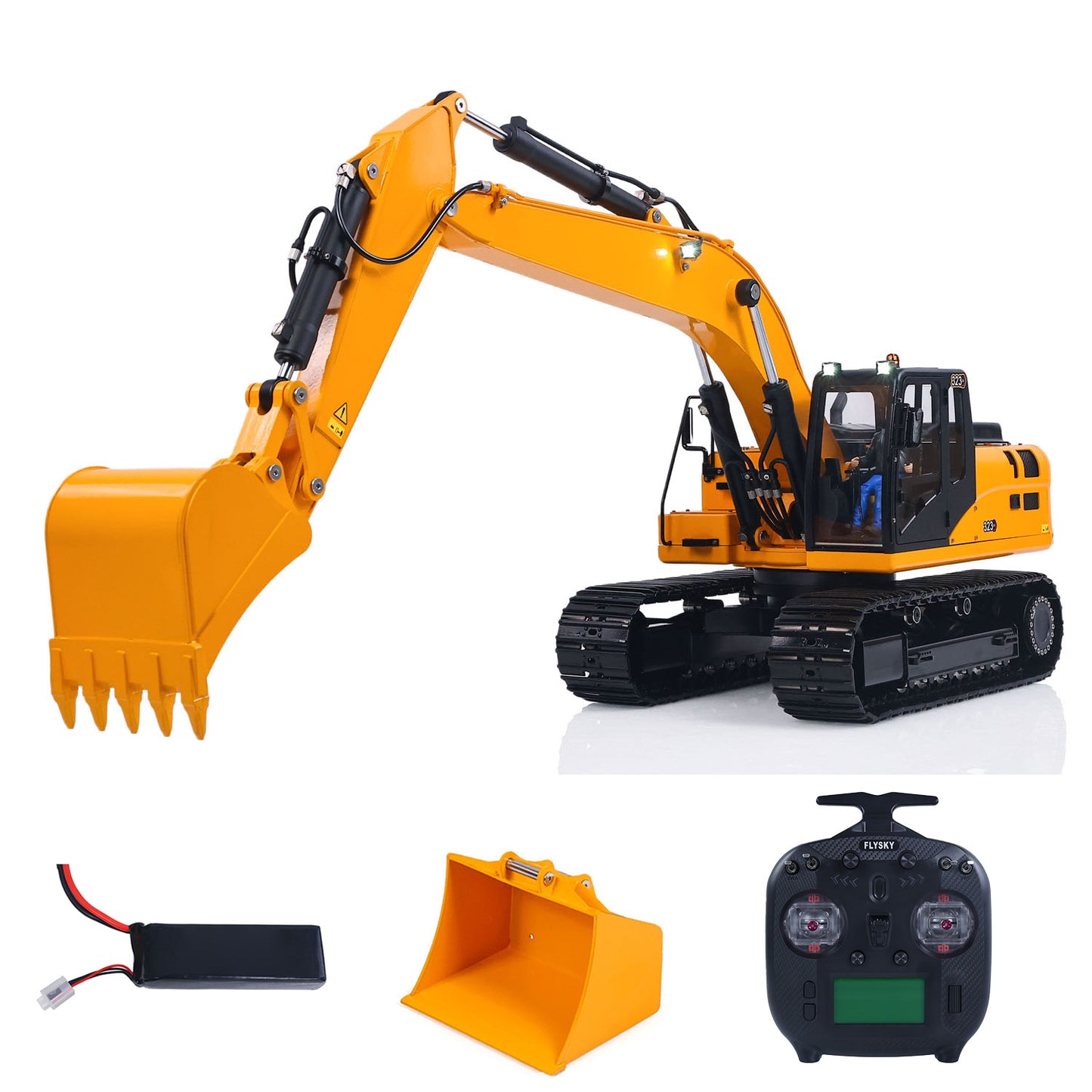 RTR Metal 1/12 Hydraulic Remote Control Excavator 323GX 3 Way Valve RC Digger Model Quick Coupler Flysky ST8 Radio Battery
