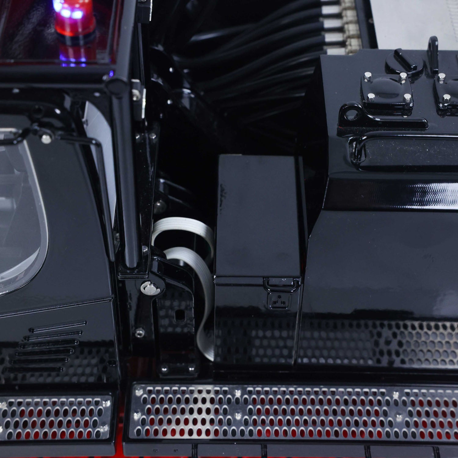 RC excavator cab interior cockpit detail with PL18EV Lite remote control system interface