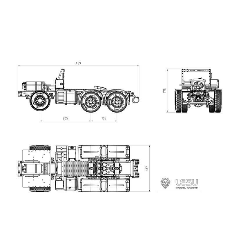 LESU 1/14 Metal 6*4 Chassis for Tractor Truck Model with 2Speed Transmission with 1/2 Transfer Case