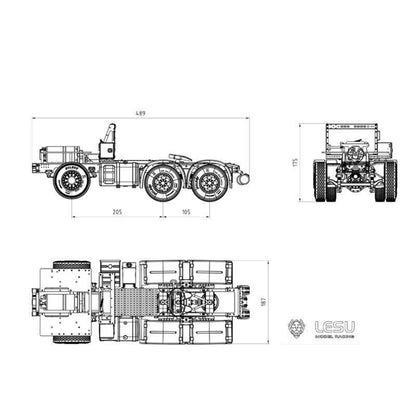 LESU 1/14 Metal 6*4 Chassis for Tractor Truck Model with 2Speed Transmission with 1/2 Transfer Case