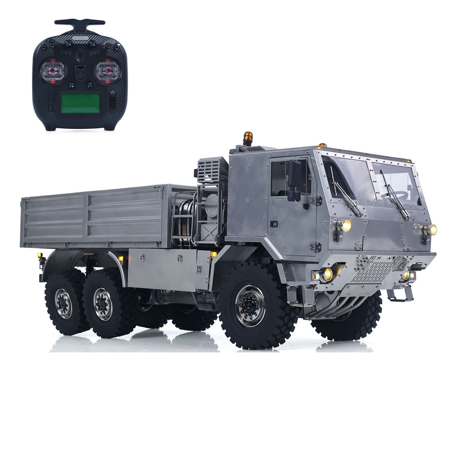 ScaleC 1/14 RC Metal T815 TATRA 6X6 Military Truck, Right‑Front Oblique View With Headlights On, Pre‑Built RC Off‑Road Haulage Model