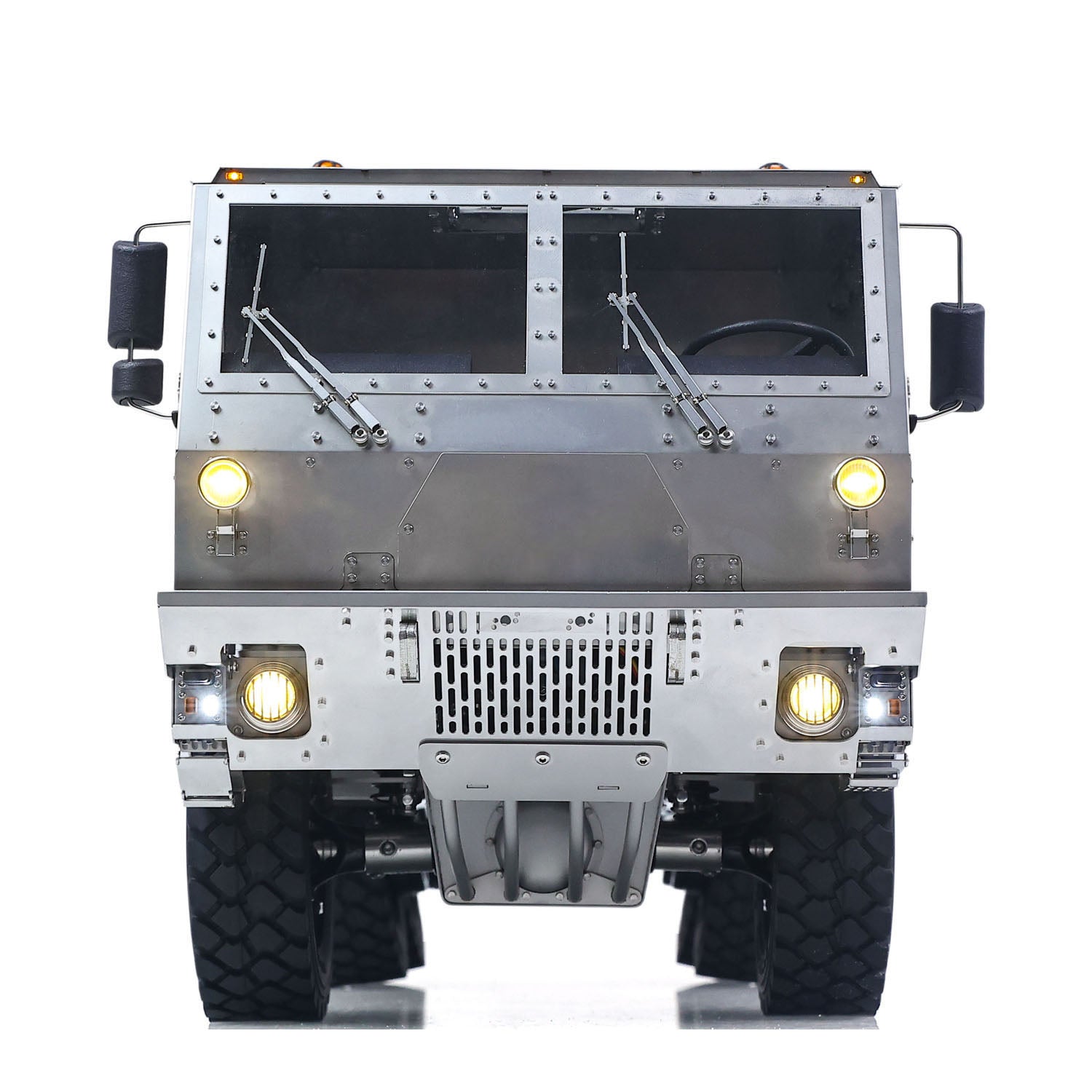 ScaleC 1/14 RC Metal T815 TATRA 6X6 Off‑Road Military Truck Straight Front Shot, Front Grille, Headlamp And Bumper Metal Structure Detail