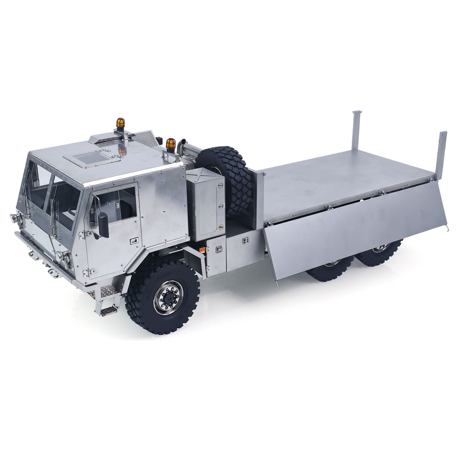 ScaleC 1/14 RC Metal T815 TATRA 6X6 Off‑Road Truck, Flat Bed Variant Exterior Shot, Raw Metal Surface, RC Heavy‑Duty Military Truck Model