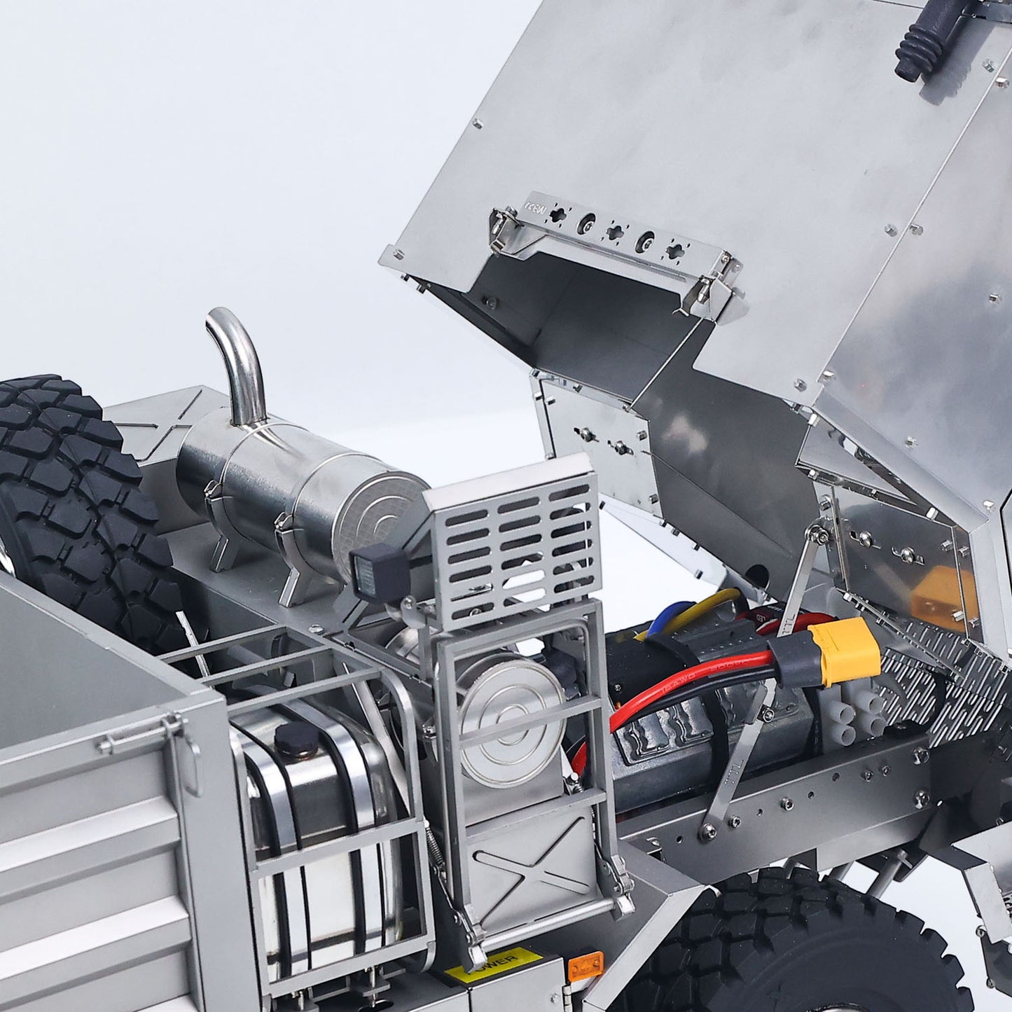 ScaleC 1/14 RC T815 TATRA 6X6 Metal Transport Truck, Opened Cargo Side Guard Plate, Display Internal Motor ESC And Sound Module Electronic Layout