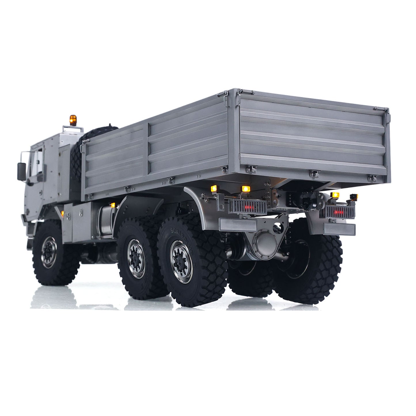ScaleC 1/14 RC T815 TATRA 6X6 Metal Military Truck Left Rear Quarter View, Non‑Hydraulic Cargo Bed, Taillight And Multi‑Wheel Running Gear Detail