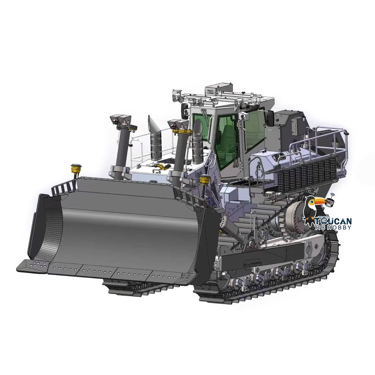 SFROG 1/14 RC 776 Hydraulic Tracked Bulldozer Diagonal Oblique View, Large Front Dozer Blade, Heavy‑Duty Metal Track Assembly, RC Heavy Construction Machinery