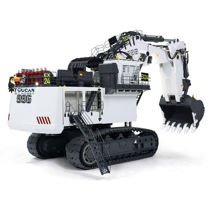 SFROG 996 1/20 RC Hydraulic Crawler Excavator White Right Rear Oblique View, Rear Access Ladder, Realistic Heavy Excavator Model