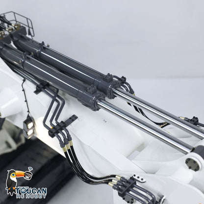 SFROG 996 1/20 RC Hydraulic Excavator Boom Hydraulic Cylinder Close‑Up, Hydraulic Hoses And Articulated Joint Mechanical Details