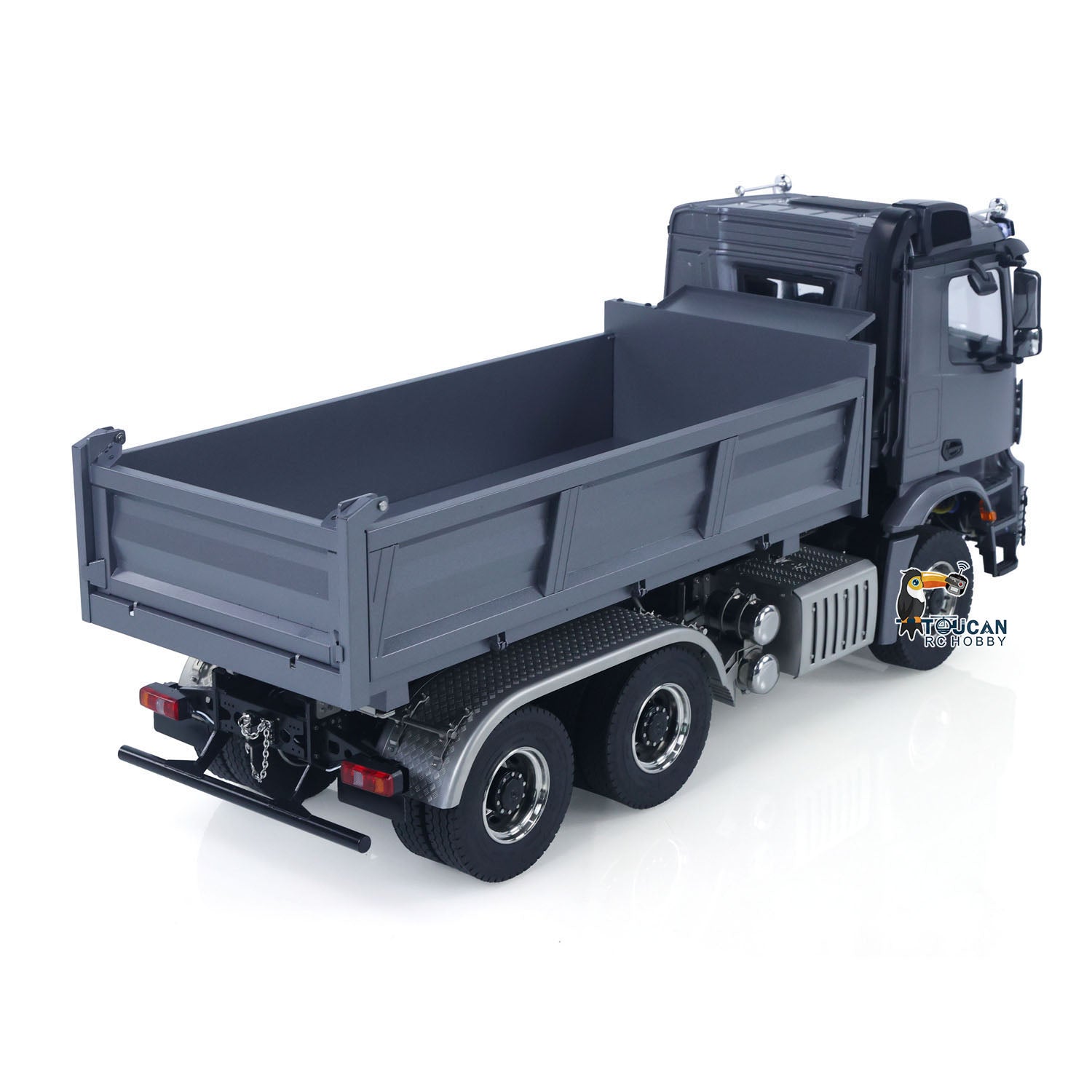 TH-X 1/14 6x6 RC Dump Truck Rear Side View with 6x6 Drive System