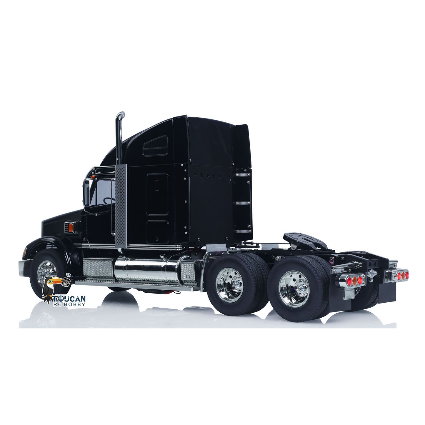 TOUCAN 1/14 RC Black Knight 56314 6X4 Tractor Truck, Left Rear Quarter Profile, Gloss Black Painted Cab, Realistic RC Haulage Truck Chassis