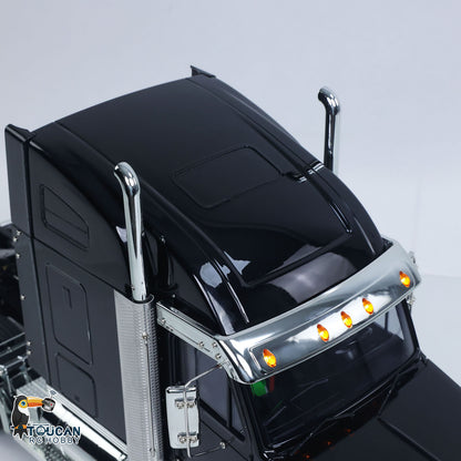 TOUCAN 1/14 RC 56314 Black Knight Tractor Truck Cab Upper Close‑Up, Windshield, Chrome Exhaust Stacks And Roof Marker Light Details, Gloss Black Paint Finish