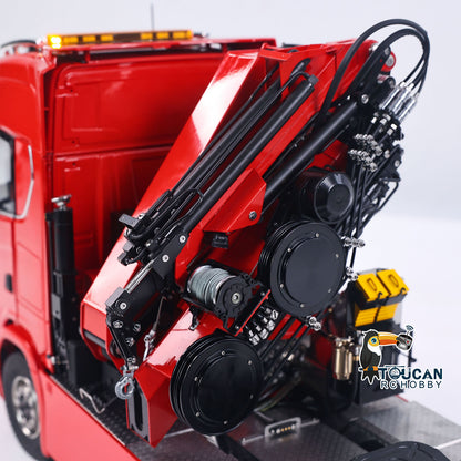 TOUCAN 1/14 RC 6x6 Truck Mounted Crane Side Body Hydraulic Valve And Motor Close‑up, RC Truck Crane Power Unit Mechanical Detail