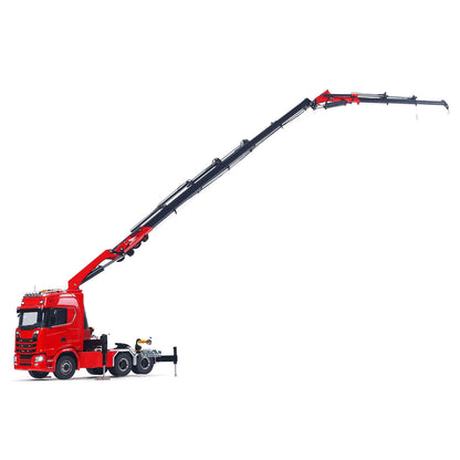 TOUCAN 1/14 RC 6x6 Tractor Truck With Full Max Extended Crane Fly Jib, Long Reach Lifting Pose, Factory Painted Red Road Scale RC Truck Model