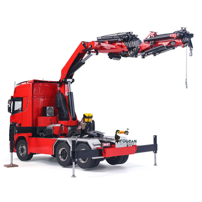 TOUCAN 1/14 RC 6x6 Heavy Haul Tractor Truck, Mid Extended Crane Fly Jib Working Pose, Hydraulic Support Outriggers Deployed, Scale RC Construction Truck