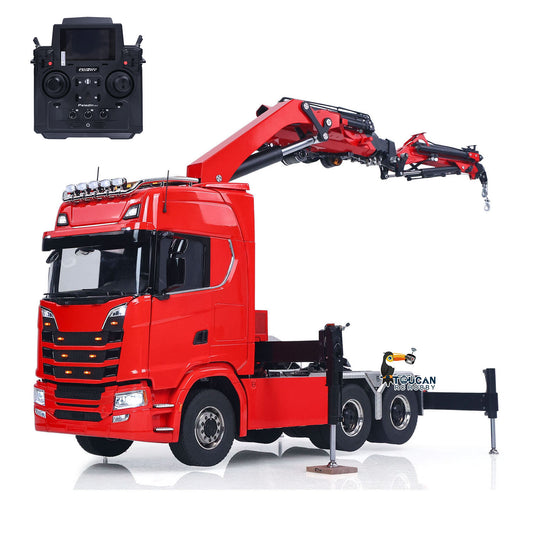 TOUCAN 1/14 RC 6x6 Red Tractor Truck Road Version Pre‑Painted Assembled, With Hiab Crane Fly Jib Hydraulic Outrigger, PL18EV Transmitter, Bear Light Sound Group, No Battery No Charger