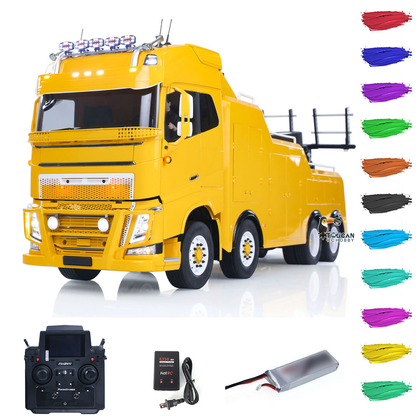TOUCAN 1/14 RC 8X4 Road Rescue Wrecker Truck, Yellow, 8X4 Metal Chassis, 2-Speed Gearbox, Rear Axle Differential Lock, Light Sound & Smoke System, PL18EVLite Transmitter, 3S 5000mAh Battery & Charger Included, Custom Colors Available