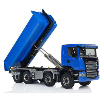 Toucan 1/14 RC 8x8 Roll-Off Dump Truck SC-G88 Blue High-Angle Bucket Tipping Side View U-Shape Low Bucket RC Dump Truck