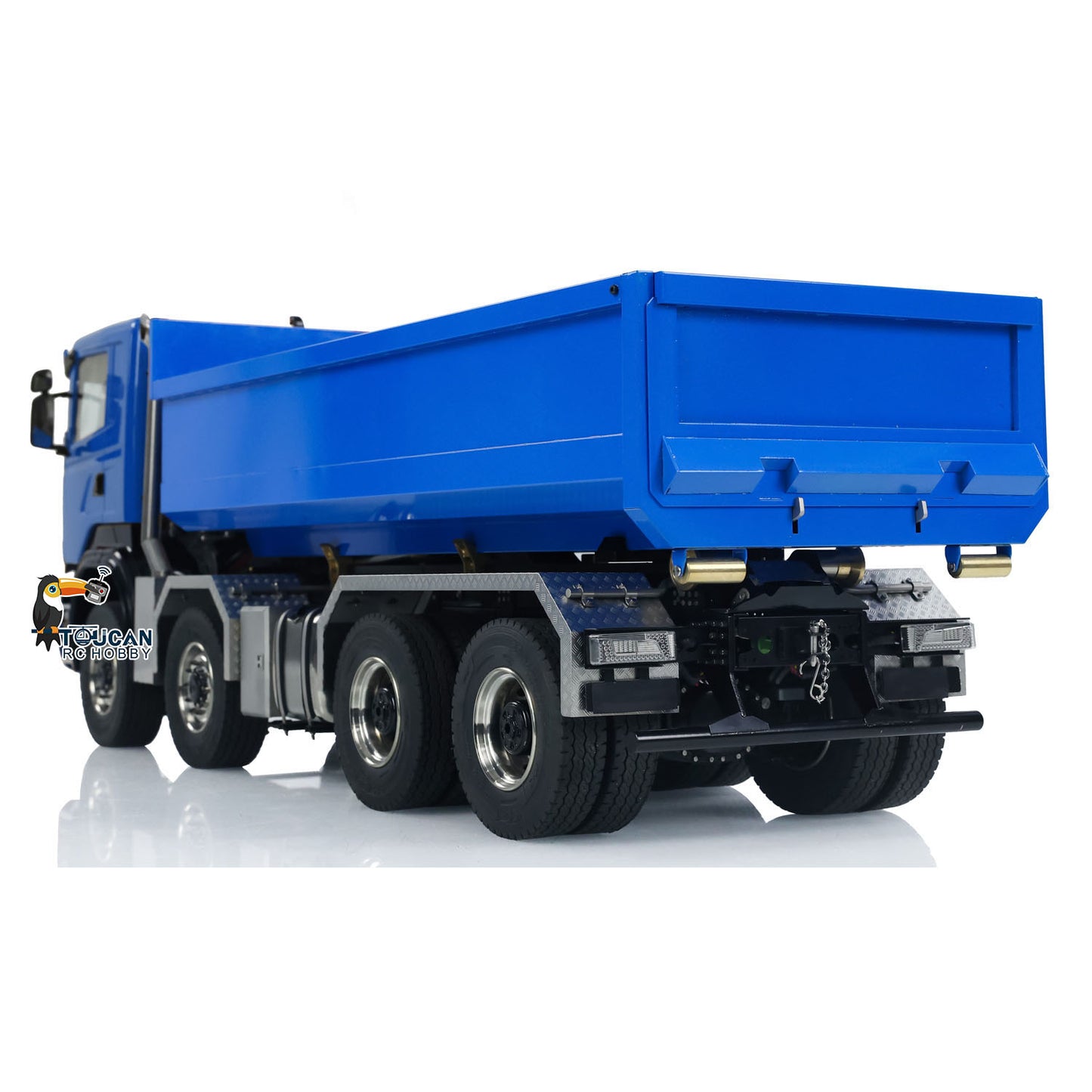 Toucan 1/14 RC 8x8 Roll-Off Dump Truck SC-G88 Blue Rear Oblique View 8x8 RC Tipper Lorry Scale Machinery Model