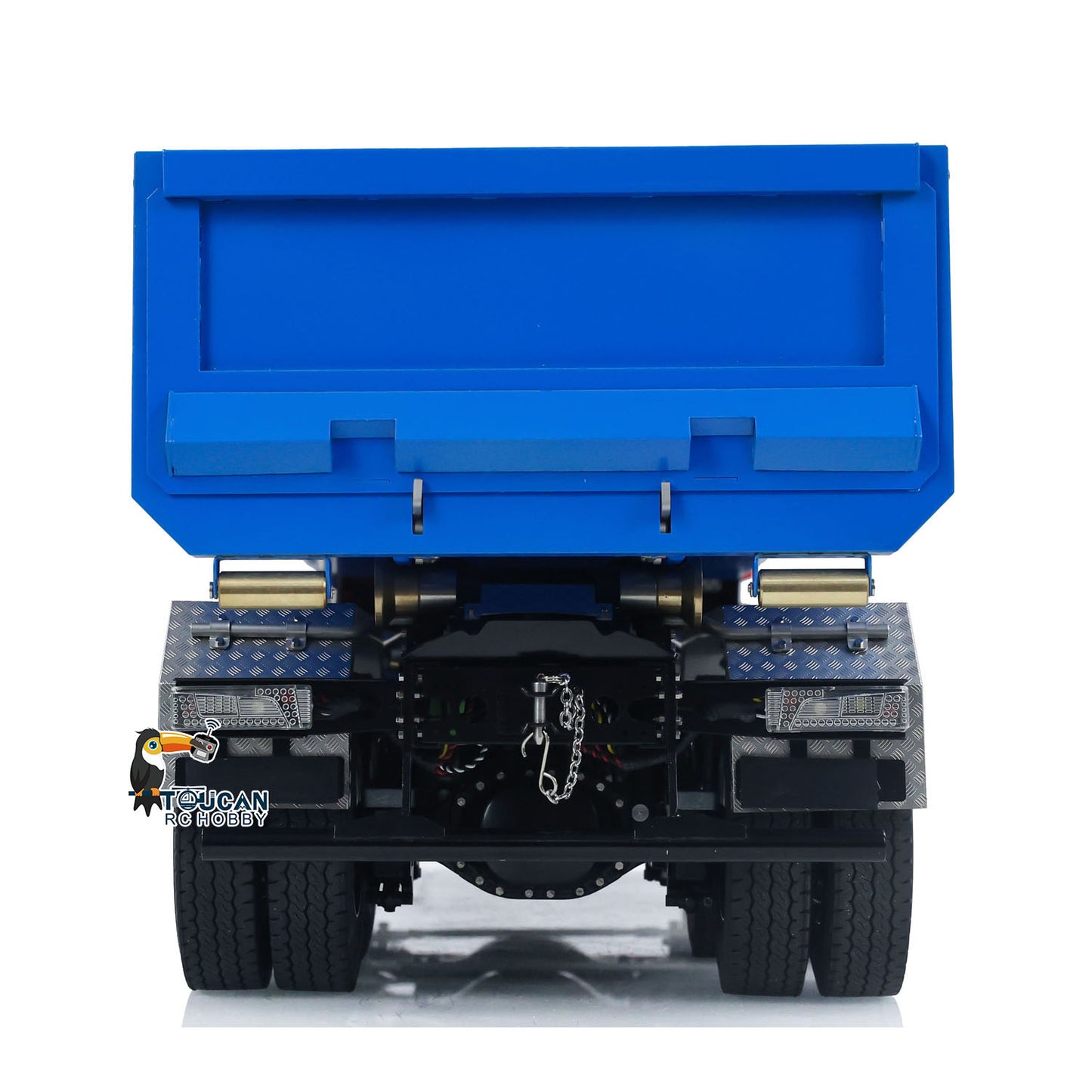 Toucan 1/14 RC 8x8 Roll-Off Dump Truck SC-G88 Blue Straight Rear View Heavy-Duty 8x8 RC Dump Truck Pre-Built Scale Model