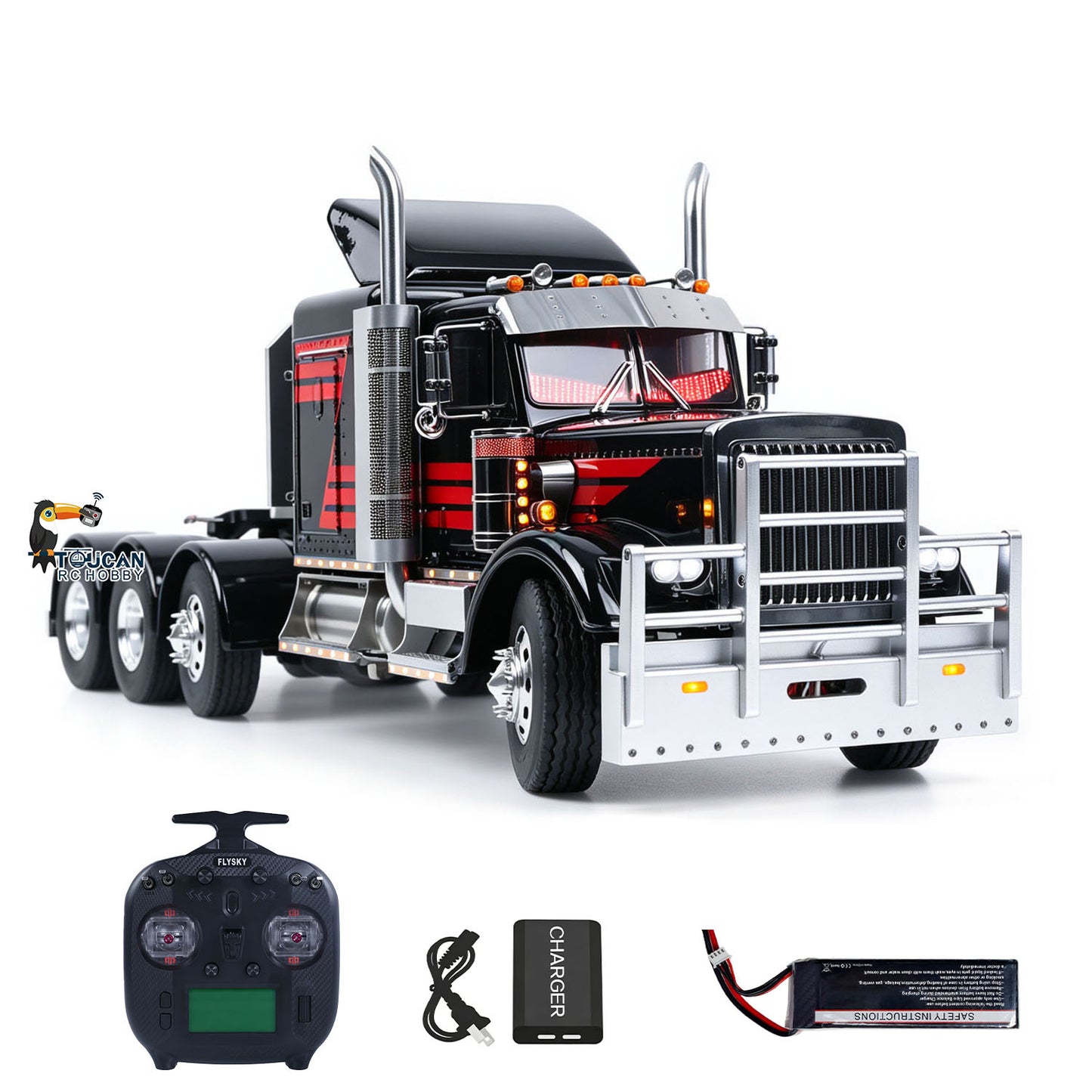 TOUCAN 1/14 RC Metal 8X6 GrandHauler Semi Truck Angled Static View, 3‑Speed Gearbox Axle Differential Lock, Smoke Unit Light Sound Group, Scale RC Heavy Hauler Model
