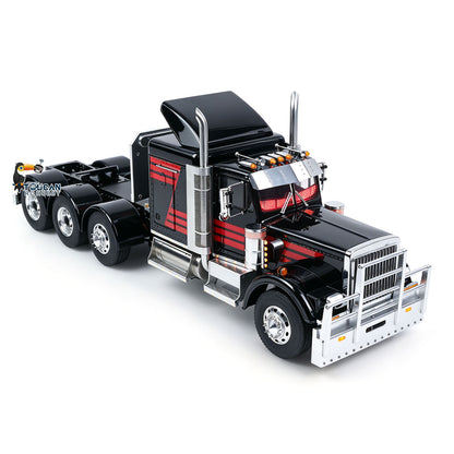 TOUCAN 1/14 RC 8X6 Heavy Duty Tractor Truck GrandHauler Side Oblique View, Black Red Stripe Paint, Bumper Chimney Sun Visor Dynamic Eye Light Decoration Parts