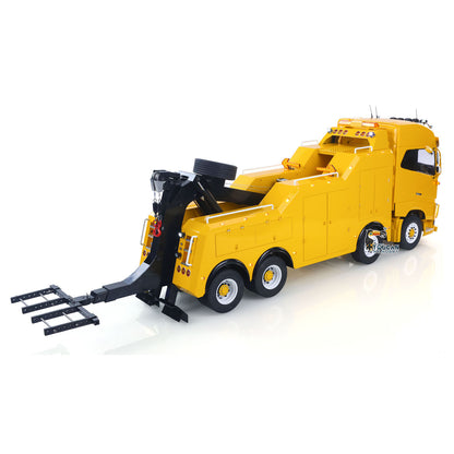 TOUCAN 1/14 RC 8X4 Road Rescue Wrecker Truck Yellow Right Rear View, Extended Wrecker Arm & Tow Bracket, All-Metal Rear Working Device