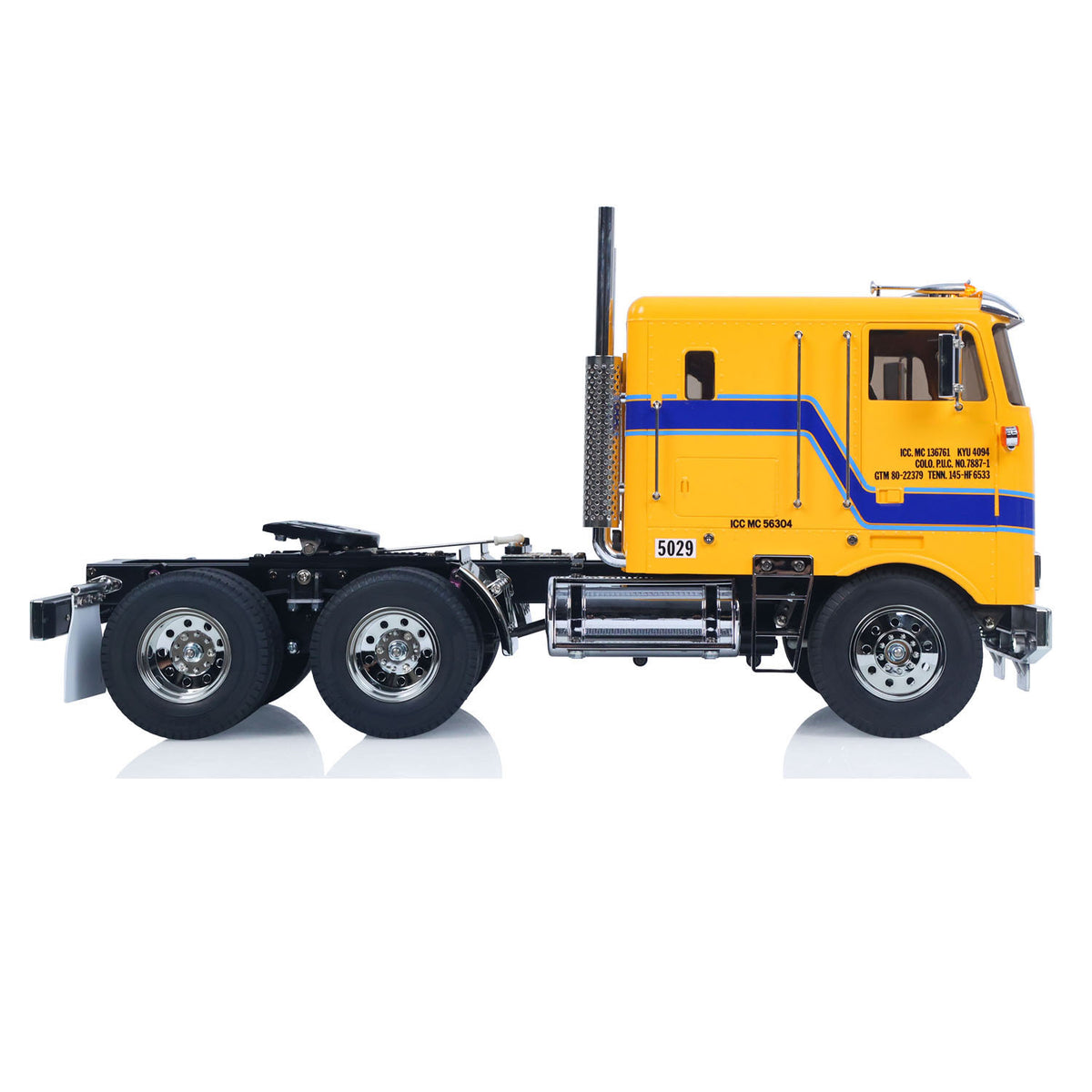 TOUCAN 56304 1/14 6X4 RC Tractor Truck Yellow Right Side Full Profile, Full Length Chassis & Classic Flat Front Cab Design