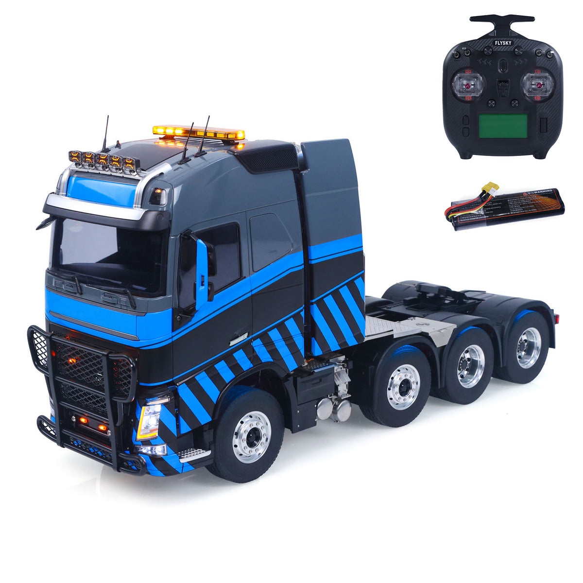 TOUCAN 56360 1/14 RC 8X8 Tractor Truck Blue Front Oblique View, With ST8 Remote Controller, Roof Warning Light Bar & Spotlights