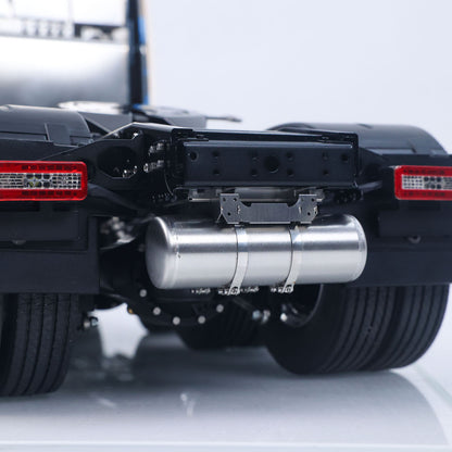 TOUCAN 56360 1/14 RC 8X8 Tractor Truck Rear Chassis Left Side Close-Up, Exhaust System, Tail Light & Suspension Structure