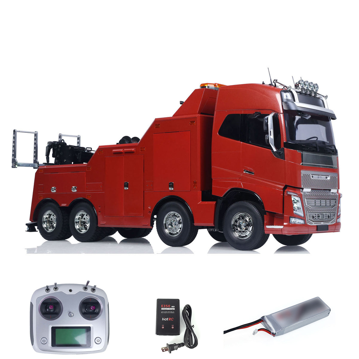 TOUCAN 56362 1/14 RC Recovery Truck Red Front Oblique View, With Full Accessory Set, Upgraded 56553 Lifting Kit, Professional Paint Finish