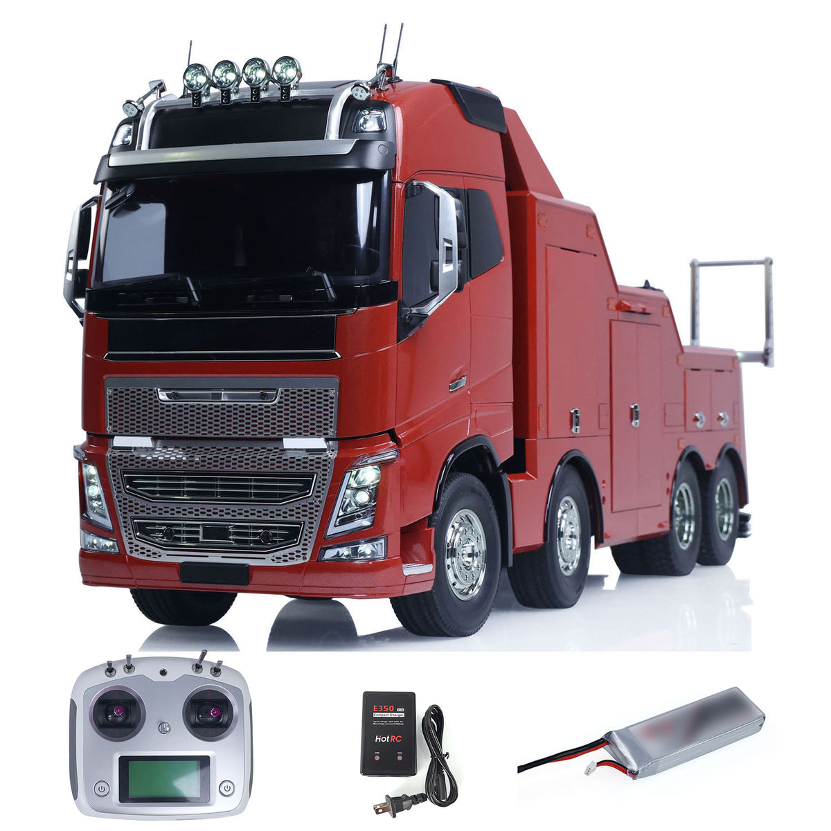 TOUCAN 56362 1/14 Scale RC Wrecker Tow Truck, RAL3001 Red Metallic Paint, With 56553 Lifting Kit, 3-Speed Transmission, Light & Sound System, I6S Transmitter, Battery & Charger Included, Pre-Painted Fully Assembled