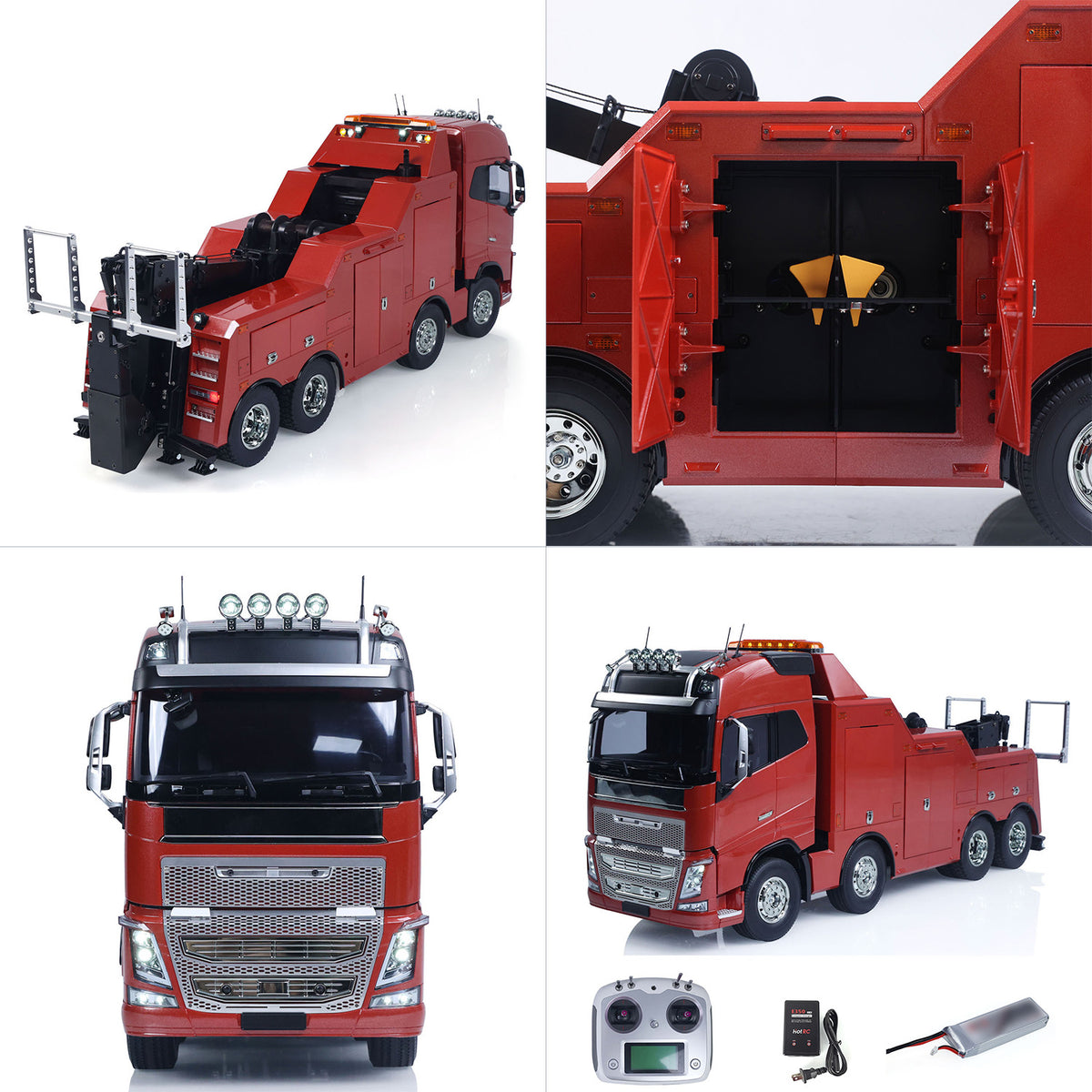 TOUCAN 56362 1/14 RC Wrecker Tow Truck Dual View, Side Working Pose & Rear Compartment Open, With Full Accessories, Realistic Wrecker Structure